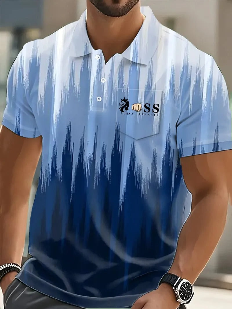 Muscle Fit Printed Polo Shirt – Premium Stretch Cotton Short Sleeve Smart Casual Wear