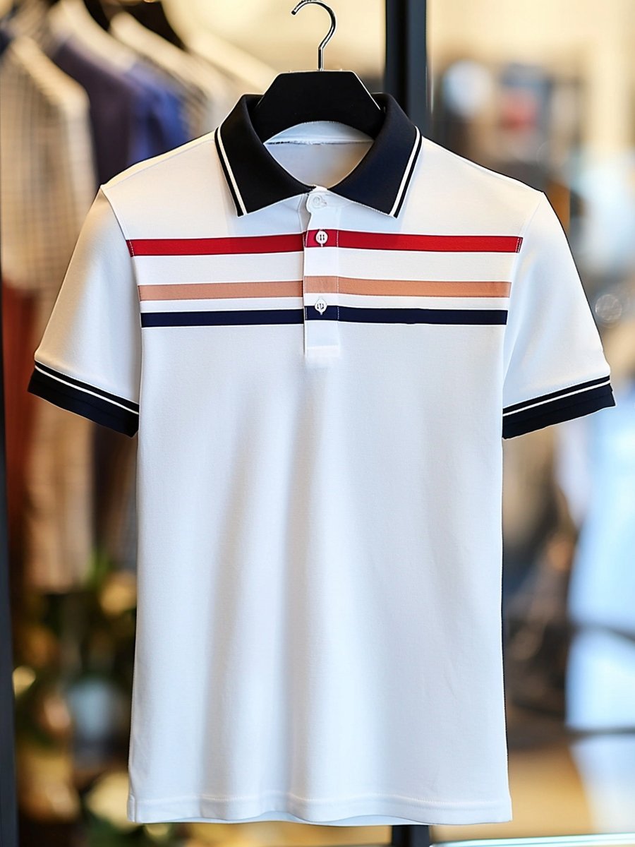 Muscle Fit Striped Polo Shirt – Premium Stretch Cotton Short Sleeve Smart Casual Wear