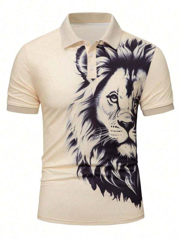Muscle Fit Lion Graphic Polo Shirt – Premium Stretch Cotton Short Sleeve Statement Wear