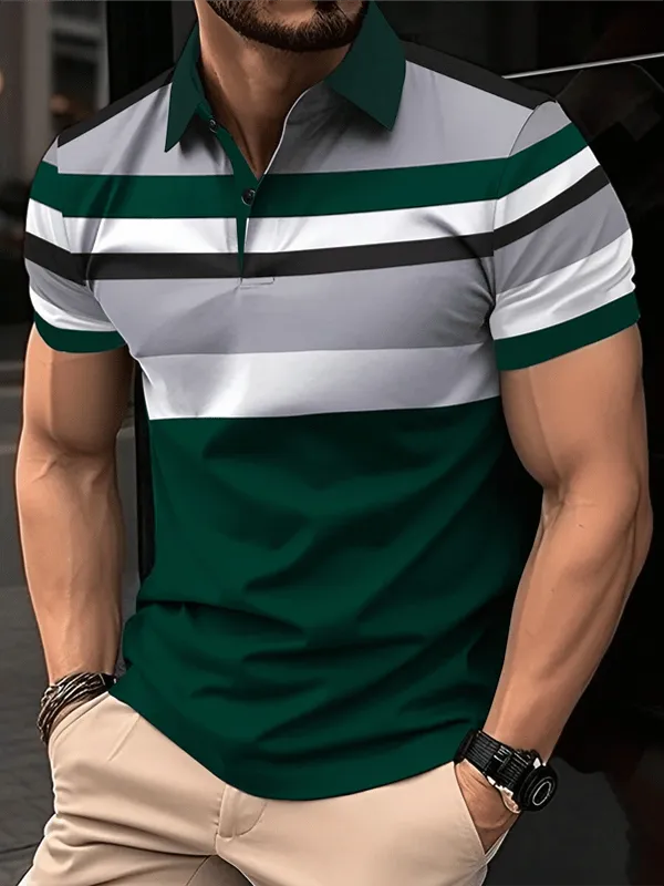 Muscle Fit Striped Polo Shirt – Premium Stretch Cotton Short Sleeve Smart Casual Wear