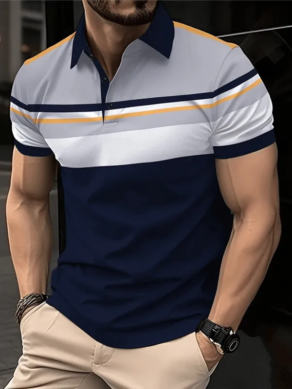 Muscle Fit Striped Polo Shirt – Premium Stretch Cotton Short Sleeve Smart Casual Wear