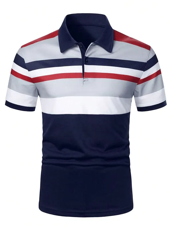Muscle Fit Striped Polo Shirt – Premium Stretch Cotton Short Sleeve Smart Casual Wear