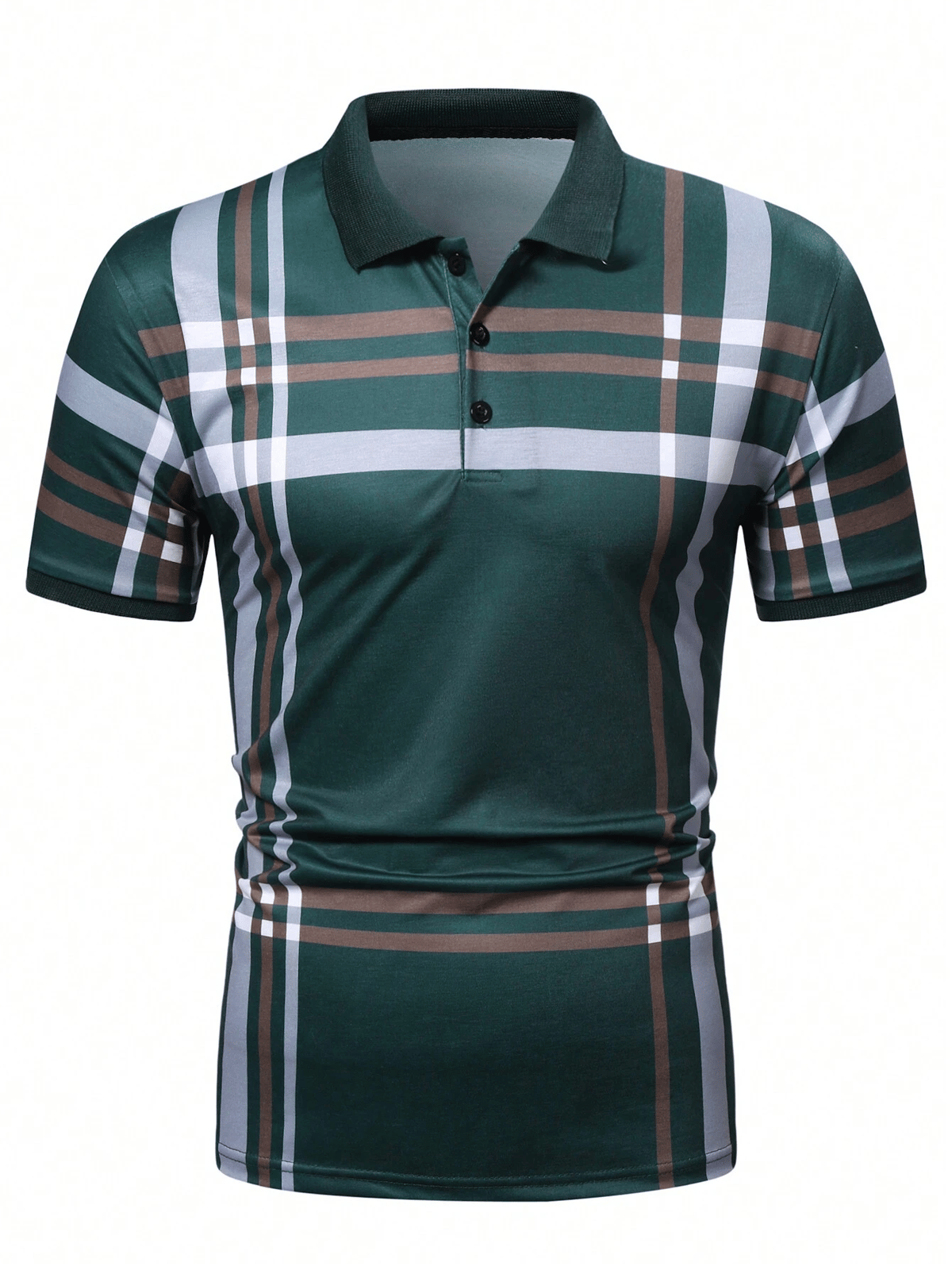 Muscle Fit Plaid Polo Shirt – Premium Stretch Cotton Short Sleeve Smart Casual Wear