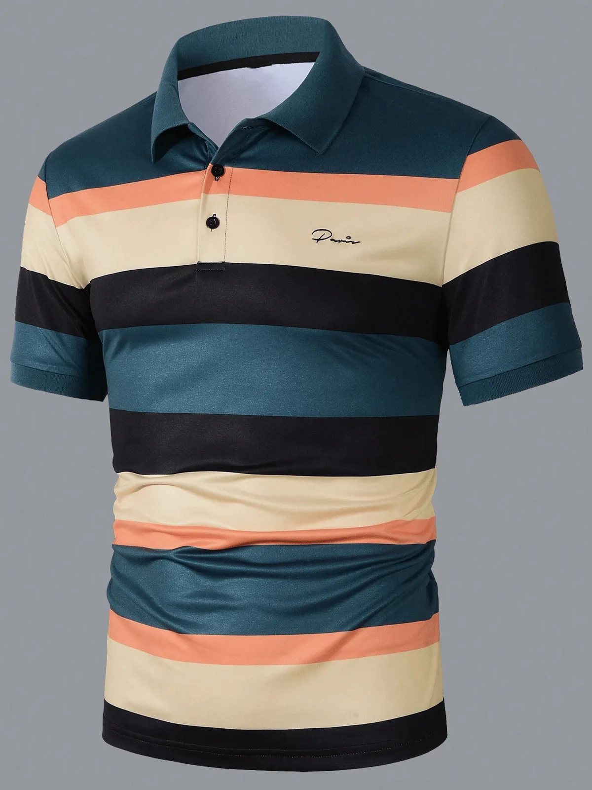 Muscle Fit Striped Polo Shirt – Premium Stretch Cotton Short Sleeve Smart Casual Wear