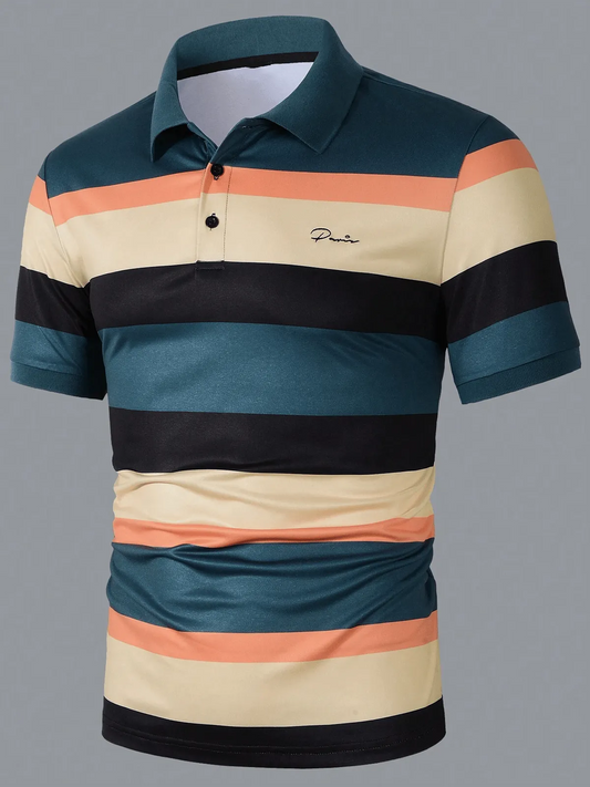 Muscle Fit Striped Polo Shirt – Premium Stretch Cotton Short Sleeve Smart Casual Wear