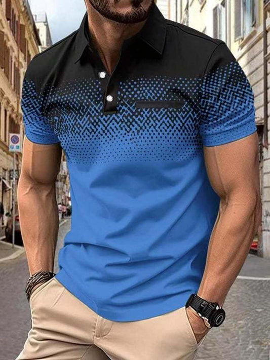 Muscle Fit Printed Polo Shirt – Premium Stretch Cotton Short Sleeve Smart Casual Wear