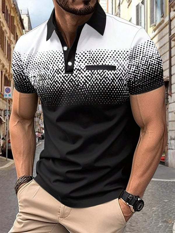 Muscle Fit Printed Polo Shirt – Premium Stretch Cotton Short Sleeve Smart Casual Wear