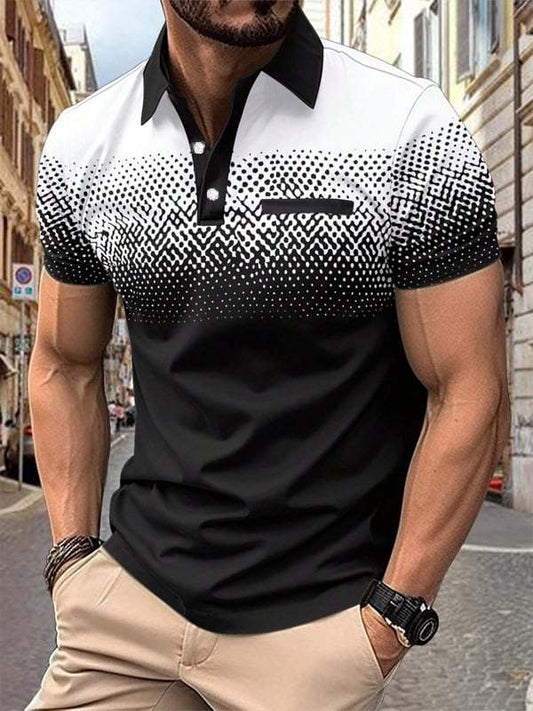 Muscle Fit Printed Polo Shirt – Premium Stretch Cotton Short Sleeve Smart Casual Wear