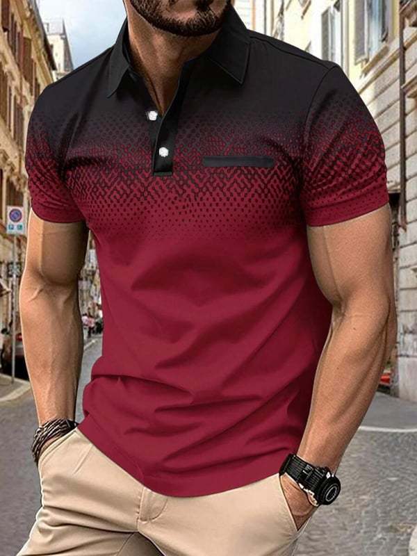 Muscle Fit Printed Polo Shirt – Premium Stretch Cotton Short Sleeve Smart Casual Wear