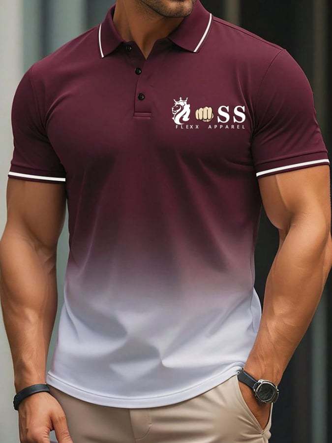 Muscle Fit Gradient Polo Shirt – Premium Stretch Cotton Short Sleeve Smart Casual Wear