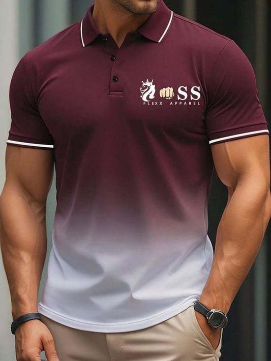 Muscle Fit Gradient Polo Shirt – Premium Stretch Cotton Short Sleeve Smart Casual Wear