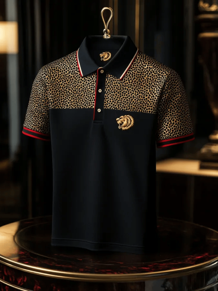 Muscle Fit Luxury Animal Print Polo Shirt – Premium Stretch Cotton Short Sleeve Statement Wear