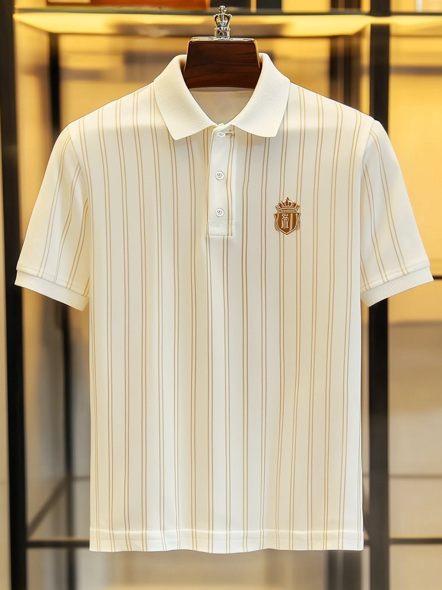 Muscle Fit Striped Polo Shirt – Premium Stretch Cotton Short Sleeve Smart Casual Wear