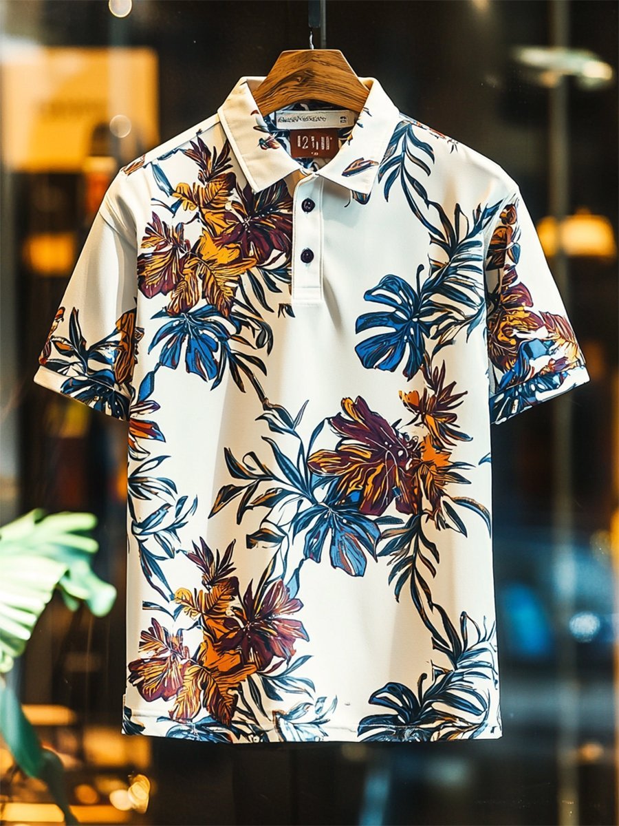Muscle Fit Floral Polo Shirt – Premium Stretch Cotton Short Sleeve Smart Casual Wear