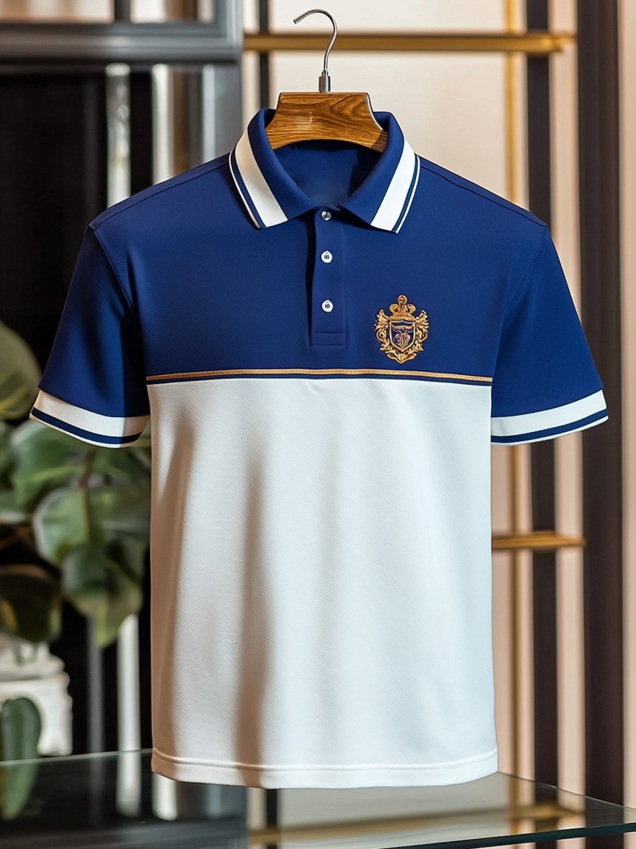 Muscle Fit Color Block Polo Shirt – Premium Stretch Cotton Short Sleeve Smart Casual Wear