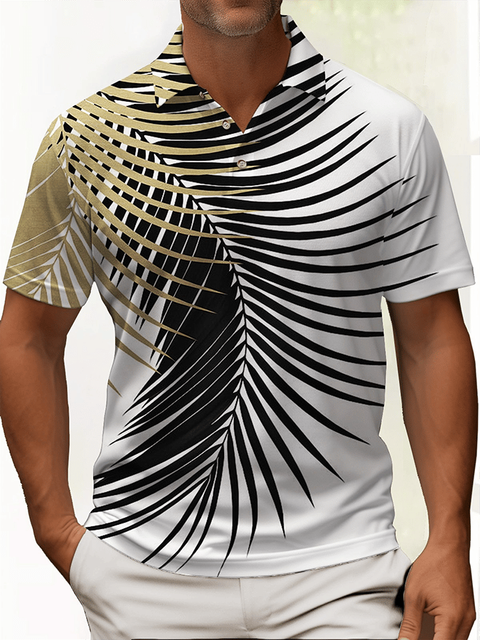 Muscle Fit Abstract Printed Polo Shirt – Premium Stretch Cotton Short Sleeve Smart Casual Wear